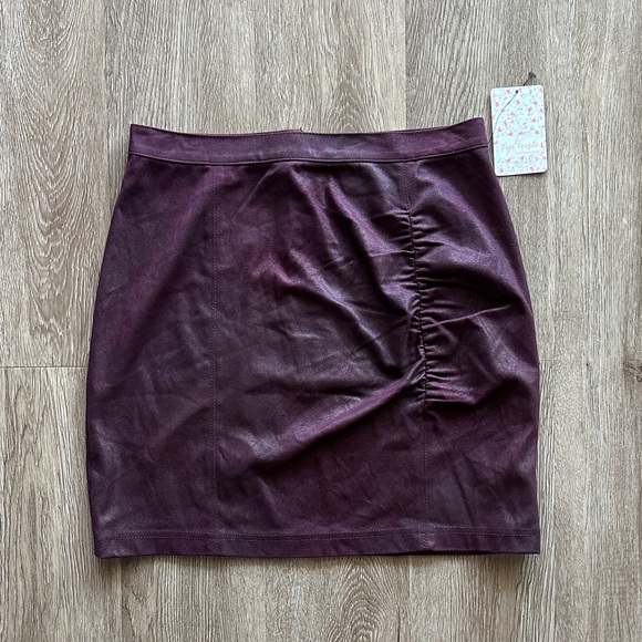 Free People Dresses & Skirts - NWT Free People Rumi Ruched Mini Skirt Burgundy Small Faux Suede Festival